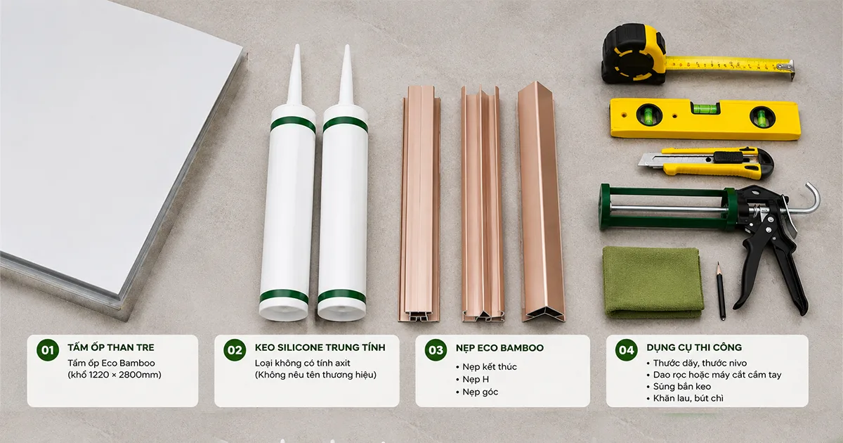 Dụng cụ cần chuẩn bị để tự ốp tấm than tre tại nhà