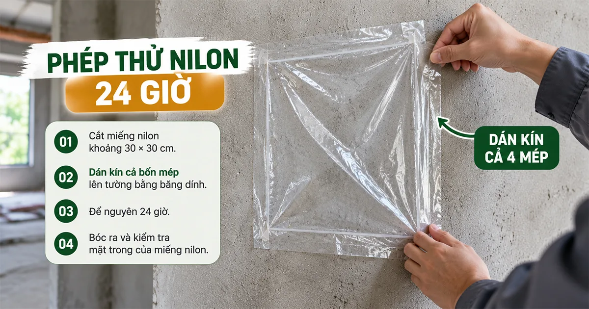 Phép thử nilon kiểm tra tường đã khô chưa trước khi ốp tấm