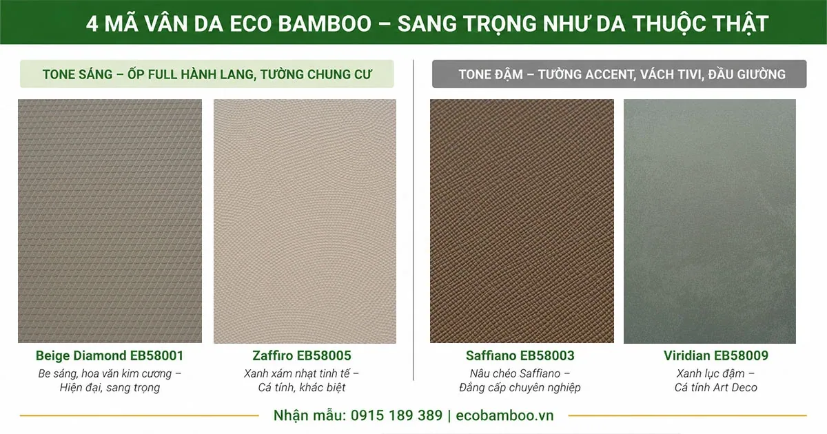 Bốn mã tấm ốp vân da tông đậm của Eco Bamboo
