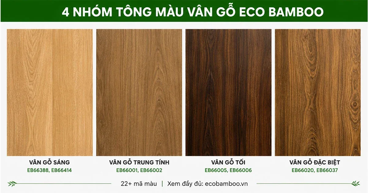 Bốn nhóm tông màu trong dòng tấm ốp vân gỗ