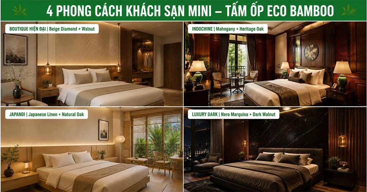 Bốn phong cách phòng khách sạn mini dùng tấm ốp tường