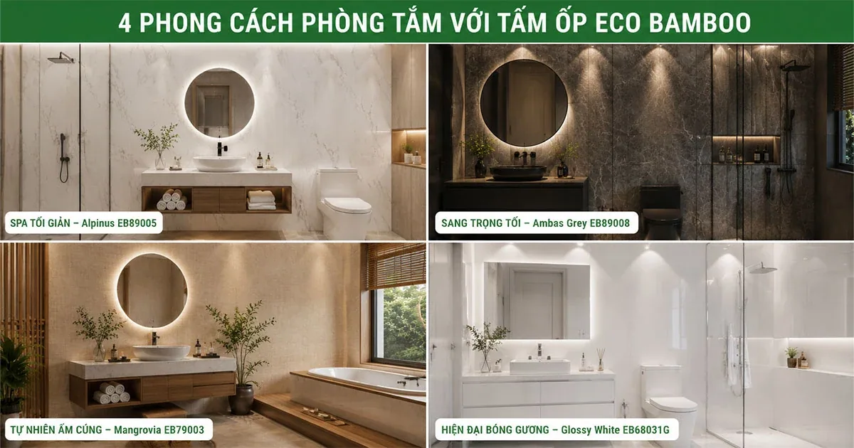 Bốn phong cách phòng tắm ứng với các nhóm mã màu tấm ốp