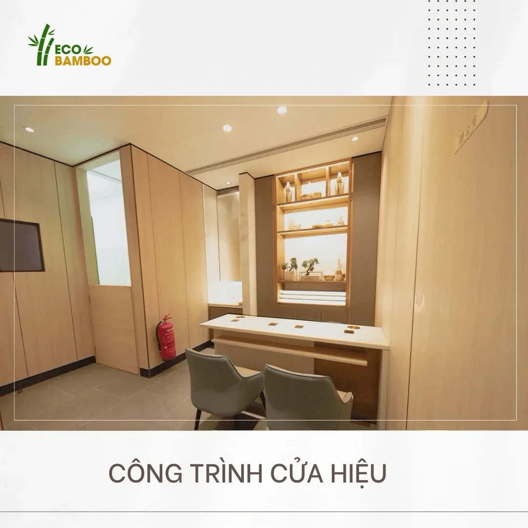 Không gian cửa hiệu ốp tường vân gỗ sáng bằng tấm ốp Eco Bamboo