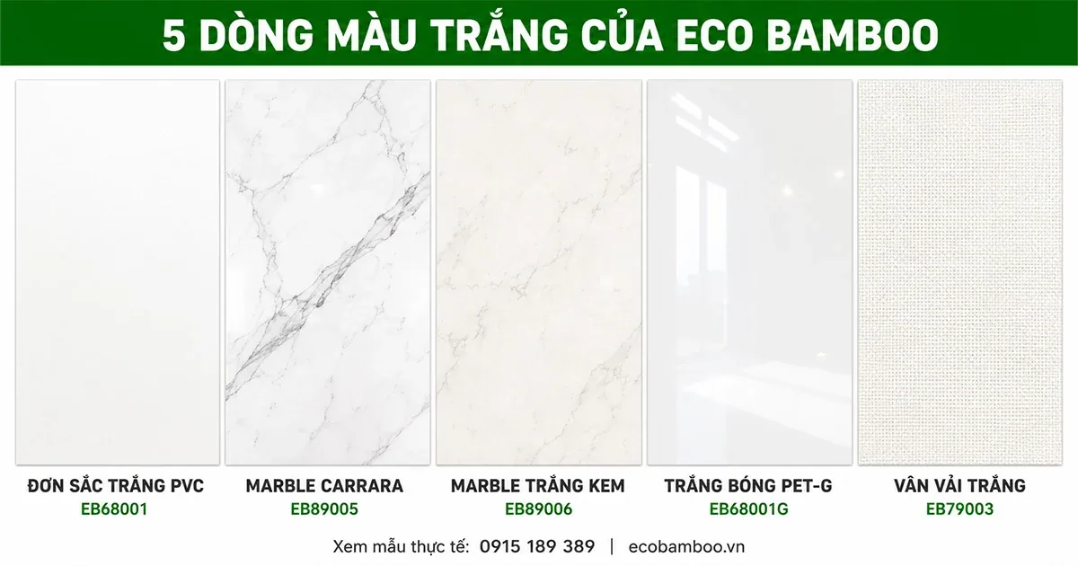 Năm dòng tấm ốp màu trắng của Eco Bamboo