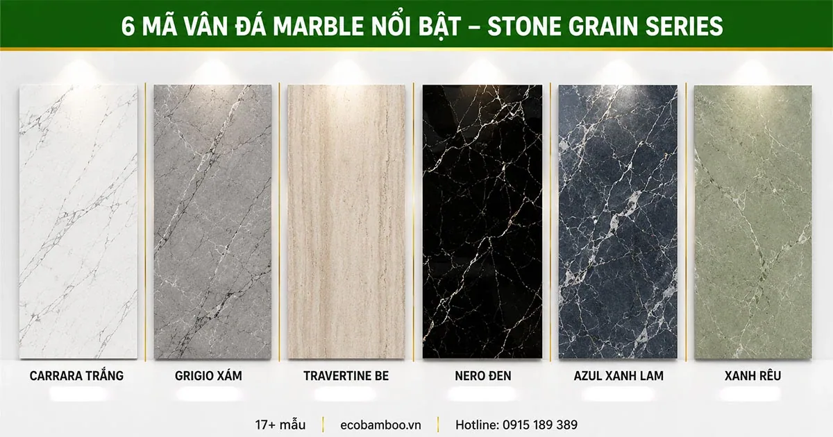 Sáu mã tấm ốp vân đá marble nổi bật của Eco Bamboo