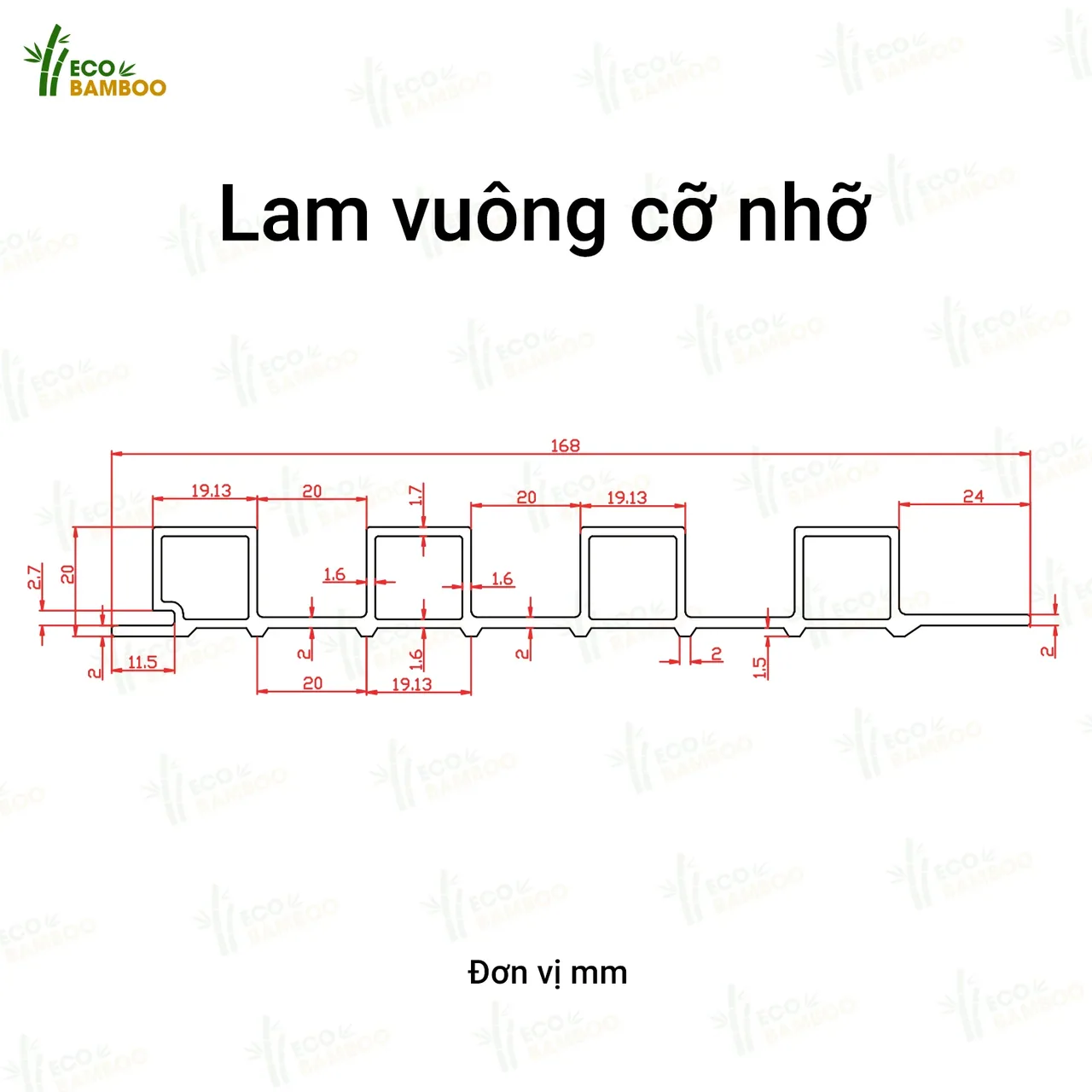 Lam sóng Eco Bamboo – Lam vuông cỡ nhỡ EBL68019