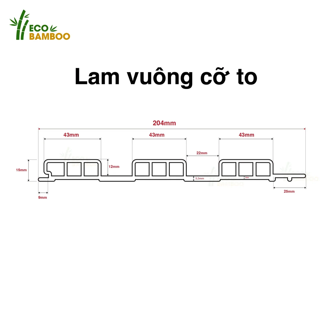 Lam sóng Eco Bamboo – Lam vuông cỡ to màu gỗ óc chó EBL88004