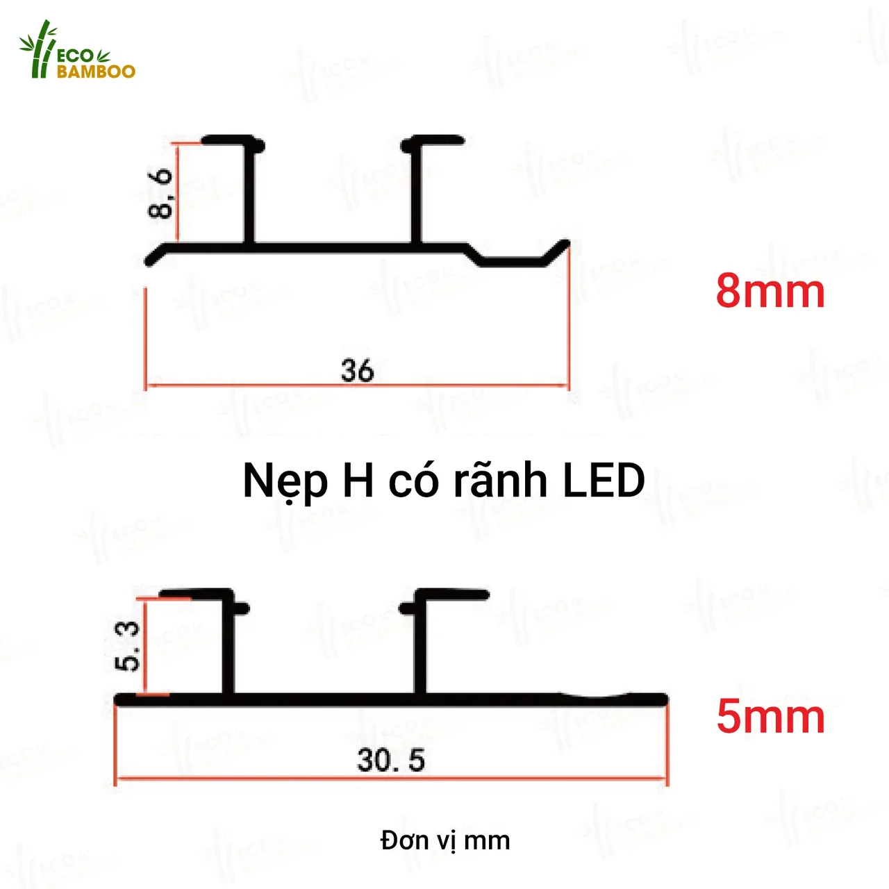 Nẹp H có rãnh LED-EBN85005-EBN55005-1 – Eco Bamboo