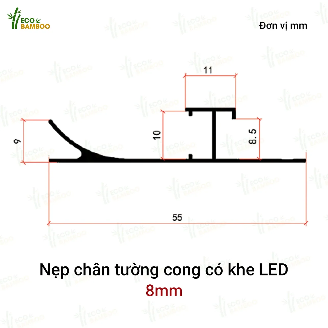 Nẹp chân tường cong có khe LED-EBN88002 – Eco Bamboo