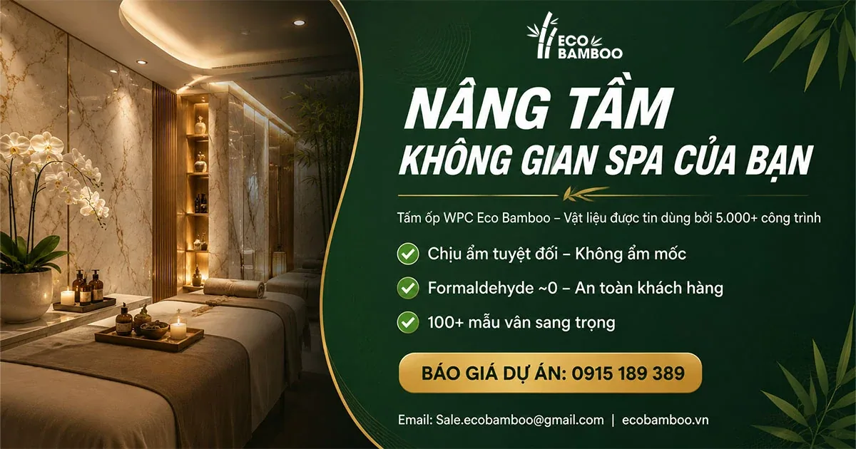 Không gian spa hoàn thiện bằng tấm ốp WPC Eco Bamboo