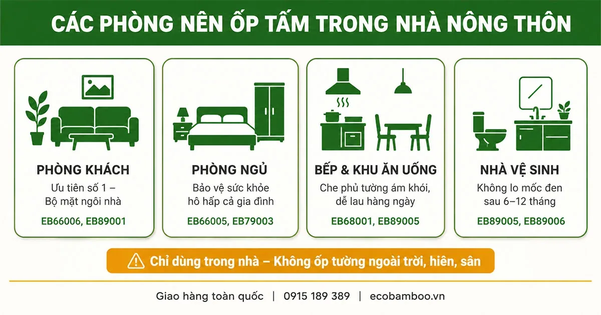 Các phòng nên ốp tấm trong nhà ở nông thôn
