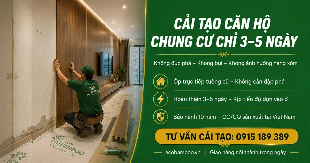 Căn hộ chung cư cải tạo bằng tấm ốp tường Eco Bamboo