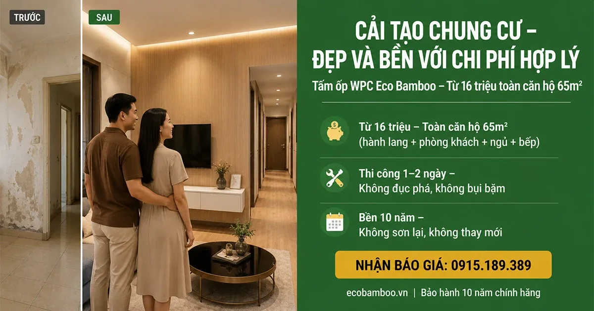 Căn hộ chung cư sau khi cải tạo bằng tấm ốp tường Eco Bamboo