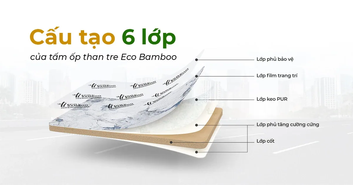 Cấu tạo 6 lớp của tấm ốp than tre Eco Bamboo