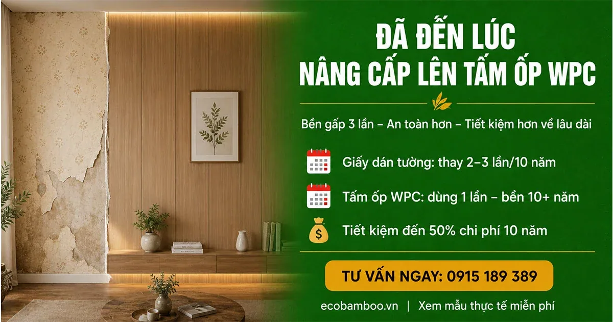Tường ốp tấm WPC Eco Bamboo thay cho giấy dán tường