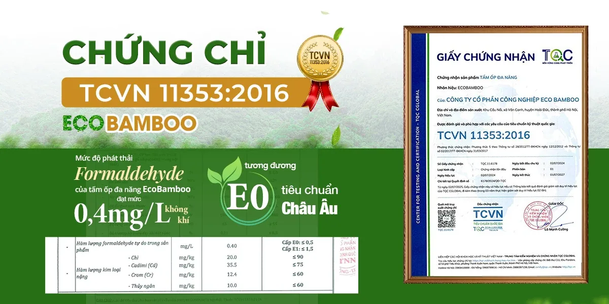 Tấm ốp than tre Eco Bamboo đạt mức phát thải formaldehyde E0