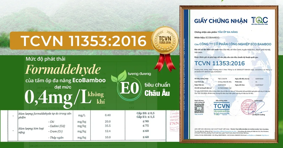 Chứng nhận phát thải formaldehyde mức E0 của tấm ốp WPC Eco Bamboo