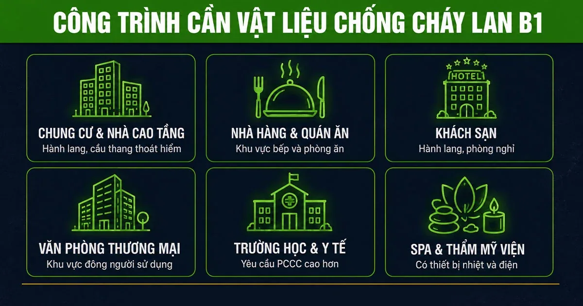 Các loại công trình cần vật liệu ốp tường chống cháy lan