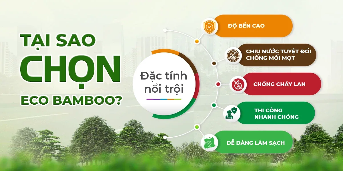 Các đặc tính chính của tấm ốp than tre Eco Bamboo