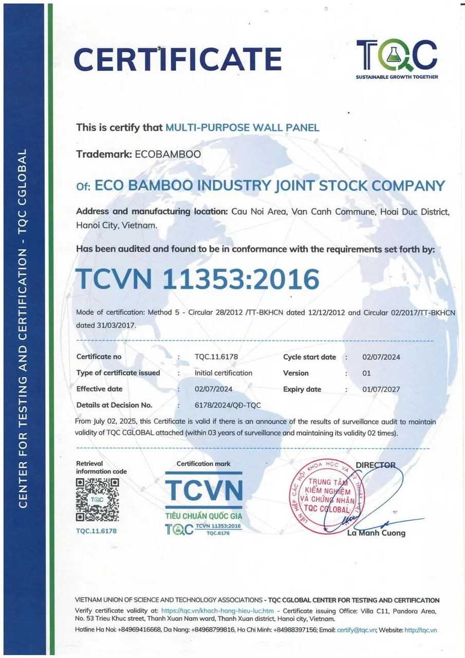Certificate of conformity TCVN 11353:2016 — bản tiếng Anh