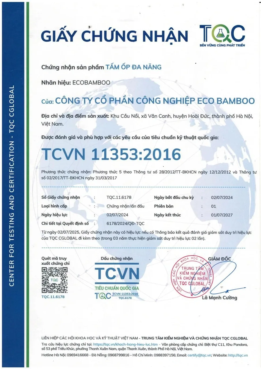 Giấy chứng nhận hợp chuẩn TCVN 11353:2016 — bản tiếng Việt