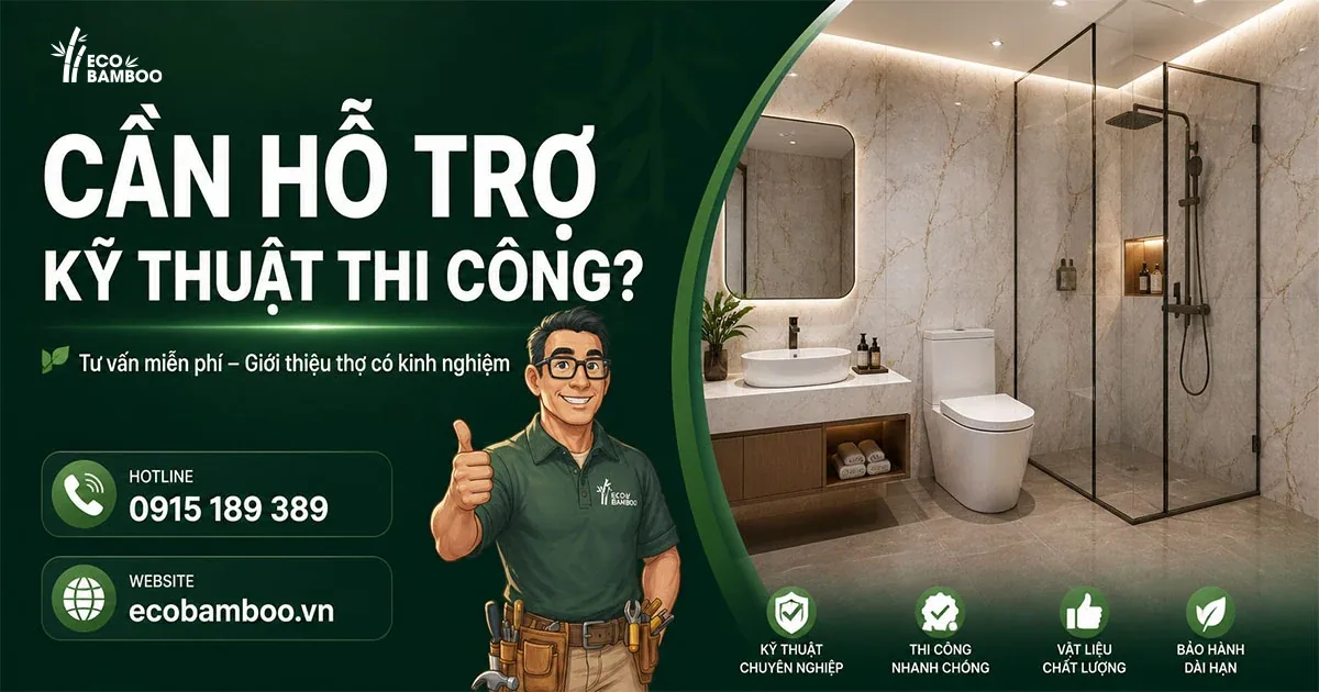 Kỹ thuật viên Eco Bamboo hỗ trợ tư vấn thi công tấm ốp