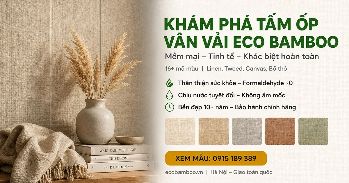Nội thất phong cách wabi-sabi với tấm ốp vân vải