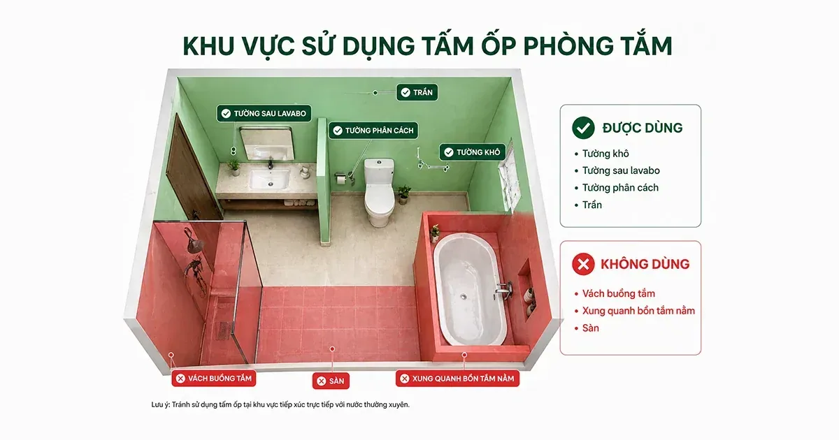 Phân biệt khu vực khô và khu vực ướt khi ốp tấm trong phòng tắm