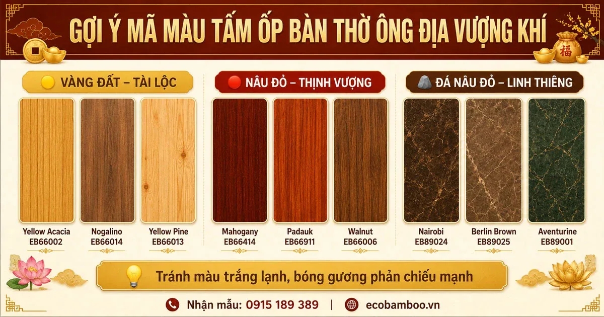 Gợi ý mã màu tấm ốp tông đỏ đá cho tường bàn thờ Ông Địa
