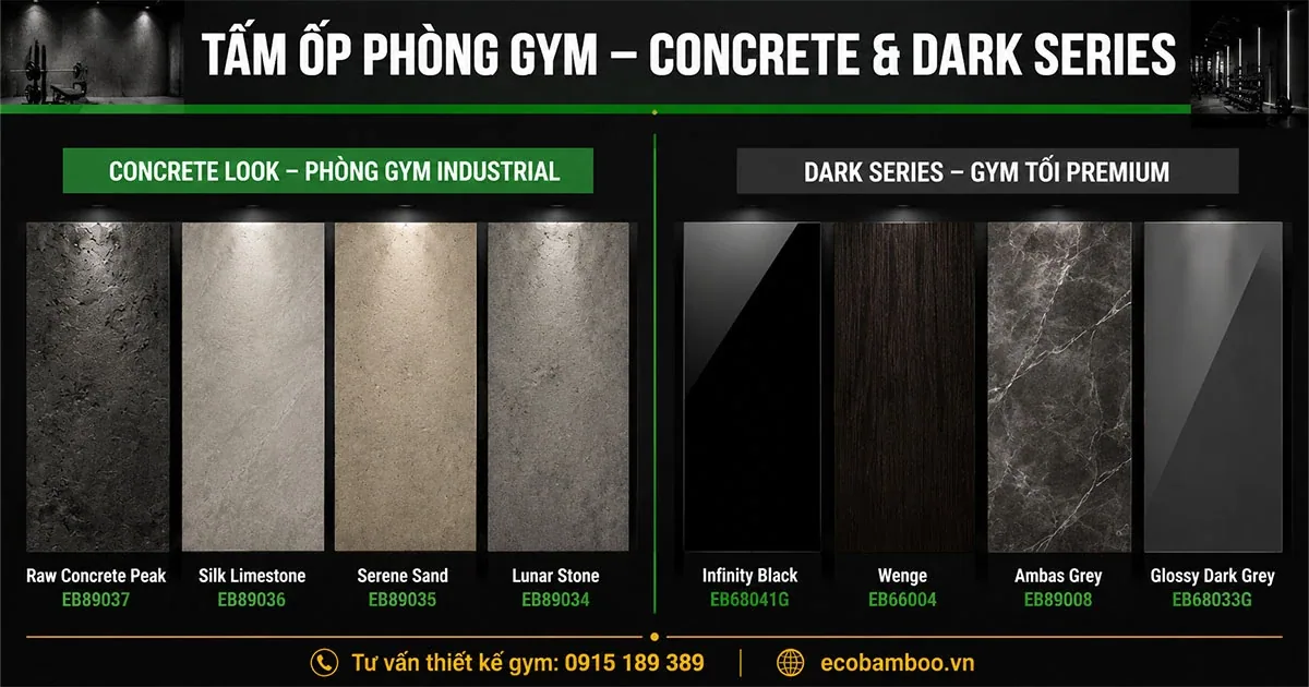 Các mã tấm ốp vân bê tông tông tối dành cho phòng gym