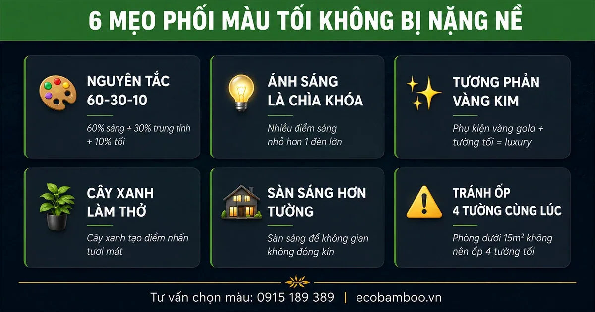 Mẹo phối tấm ốp màu tối để không gian không bị nặng nề