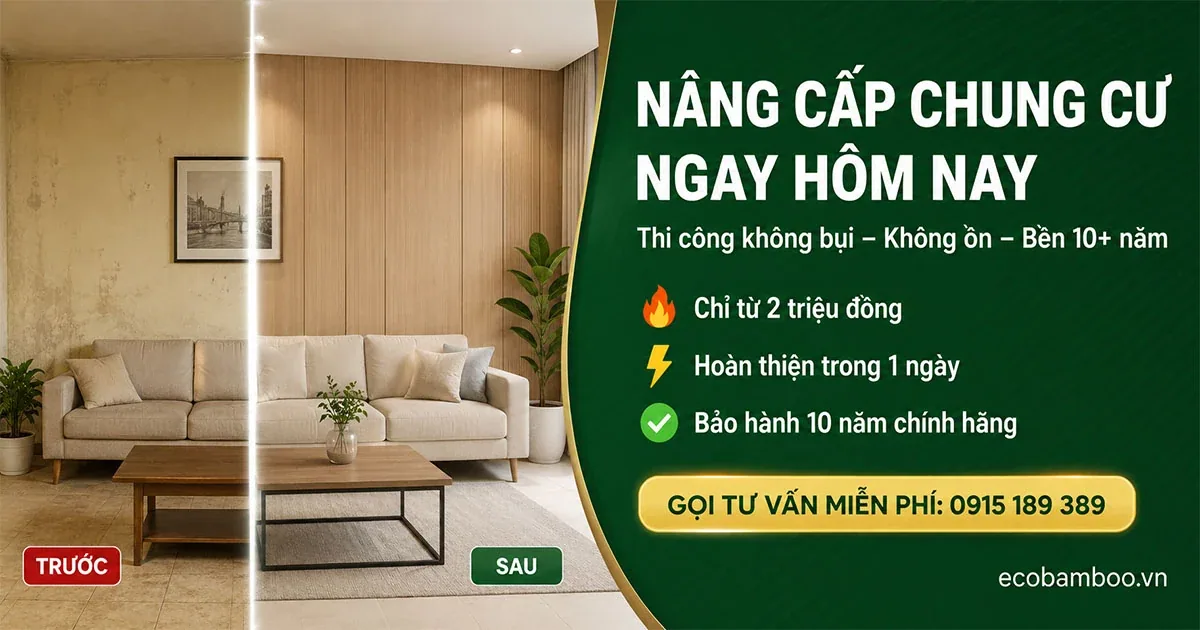 Căn hộ chung cư nâng cấp bằng tấm ốp tường Eco Bamboo
