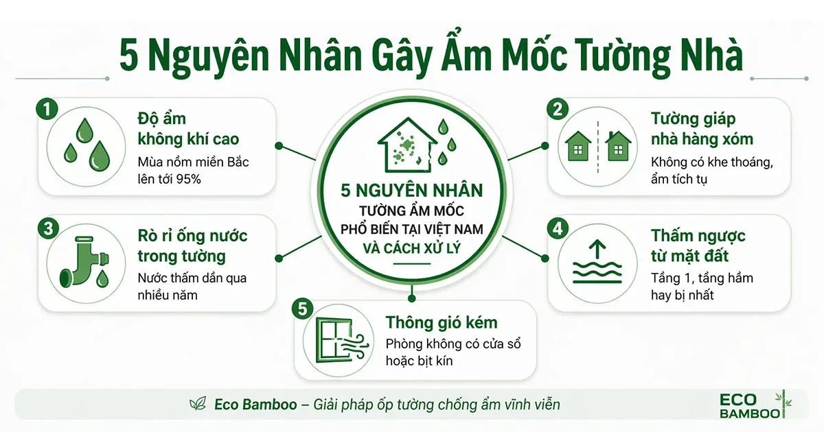 Các nguyên nhân gây ẩm mốc tường nhà ở Việt Nam