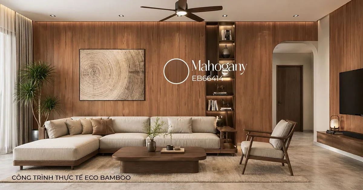 Phòng khách ốp tường bằng tấm WPC Eco Bamboo
