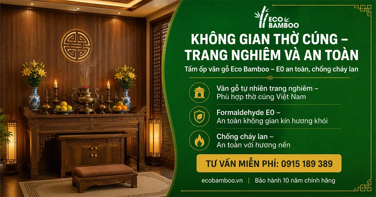 Phòng thờ hoàn thiện bằng tấm ốp tường Eco Bamboo