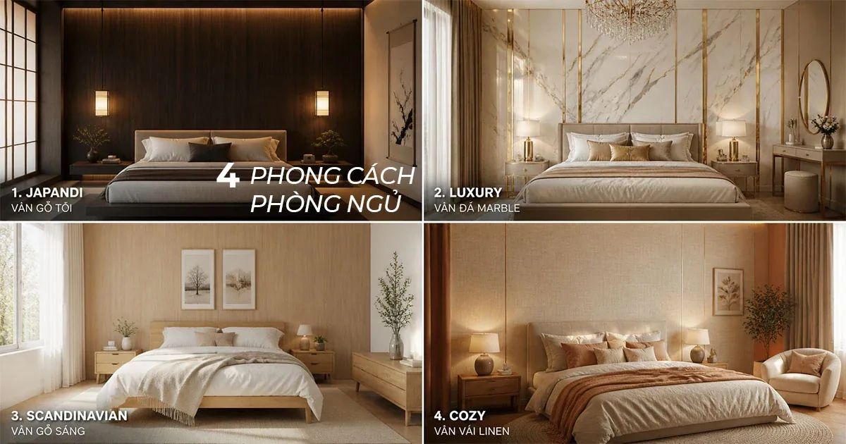 Các phong cách chọn vân tấm ốp cho phòng ngủ