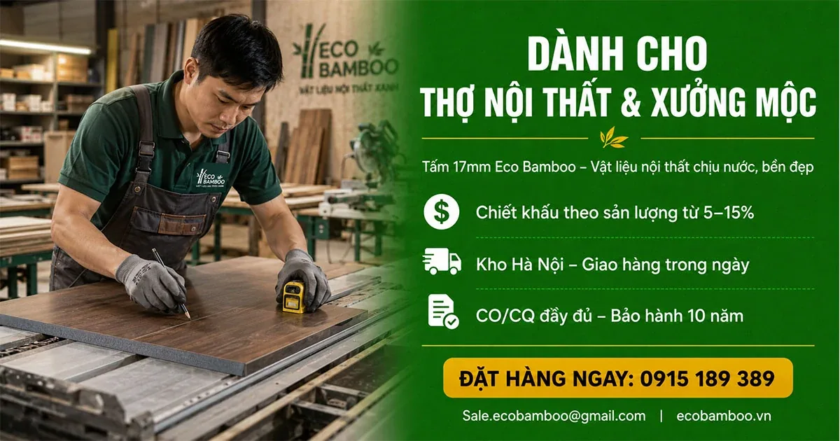 Tấm nội thất 17mm Eco Bamboo dành cho thợ nội thất và xưởng mộc