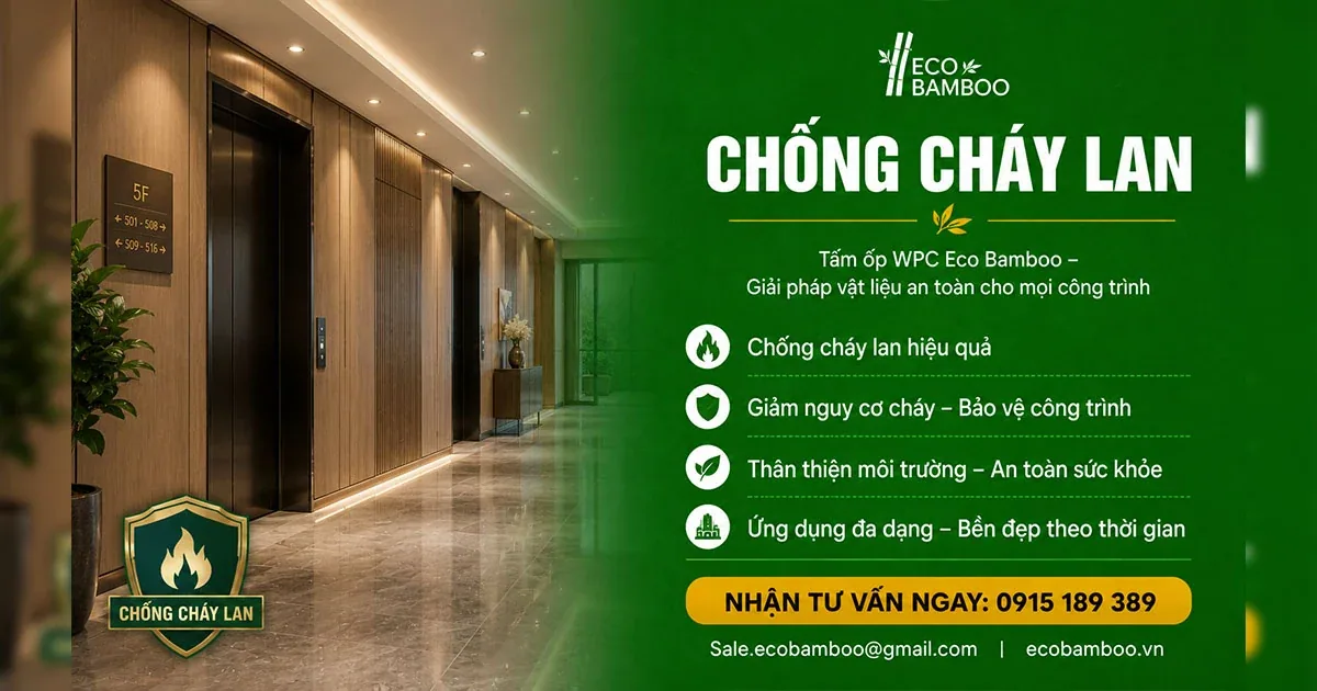 Hành lang toà nhà ốp tấm WPC Eco Bamboo có kiểm nghiệm chống cháy lan