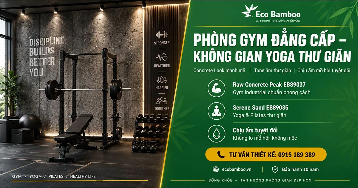 Phòng gym và yoga hoàn thiện bằng tấm ốp Eco Bamboo