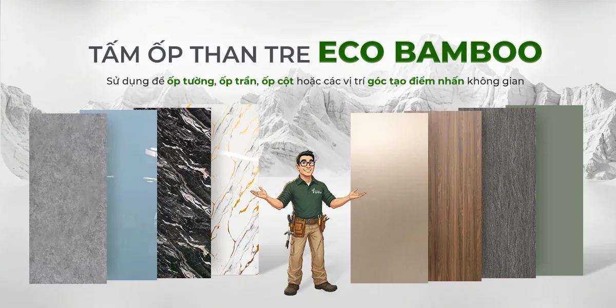 Tấm ốp than tre Eco Bamboo ốp tường không gian nội thất