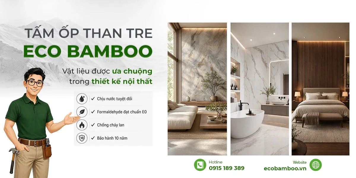 Tấm ốp than tre Eco Bamboo sau khi hoàn thiện