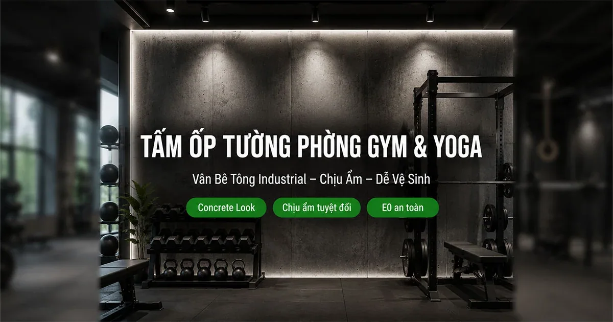 Tấm Ốp Tường Phòng Gym, Yoga – Vân Bê Tông Industrial Cá Tính, Bền Với Vận Động