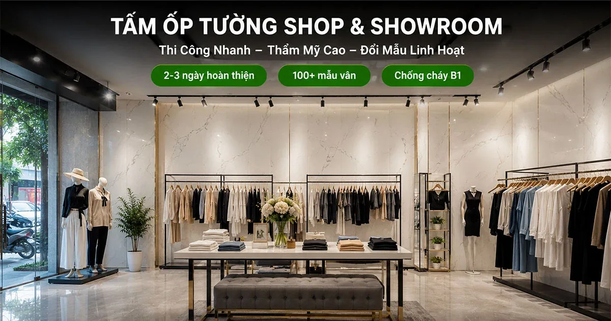 Tấm Ốp Tường Shop, Showroom – Giải Pháp Thi Công Nhanh, Đổi Mẫu Linh Hoạt