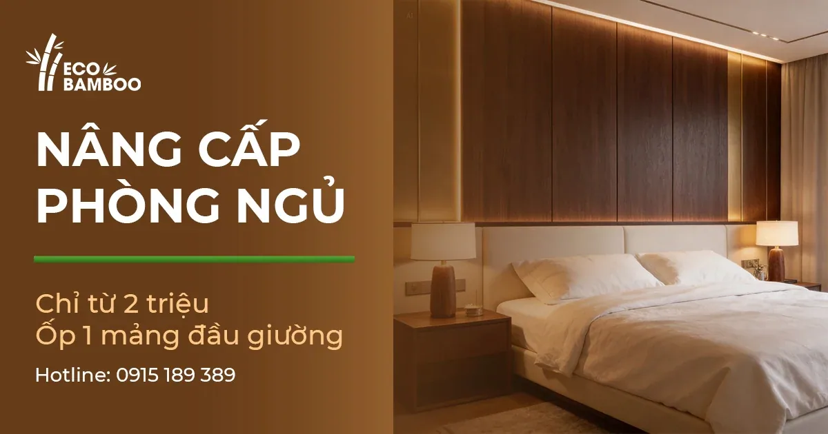 Phòng ngủ hoàn thiện bằng tấm ốp tường Eco Bamboo