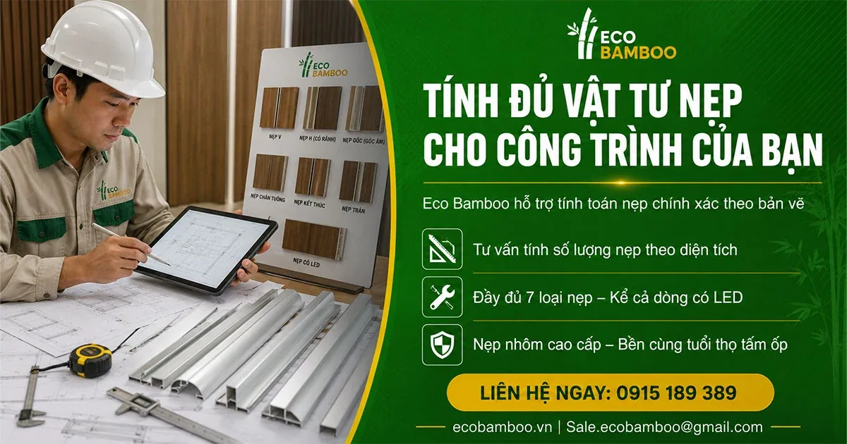 Nhân viên kỹ thuật Eco Bamboo tính vật tư nẹp theo bản vẽ công trình