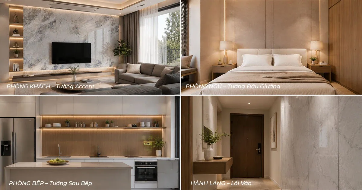 Các khu vực trong căn hộ chung cư có thể ốp tấm tường