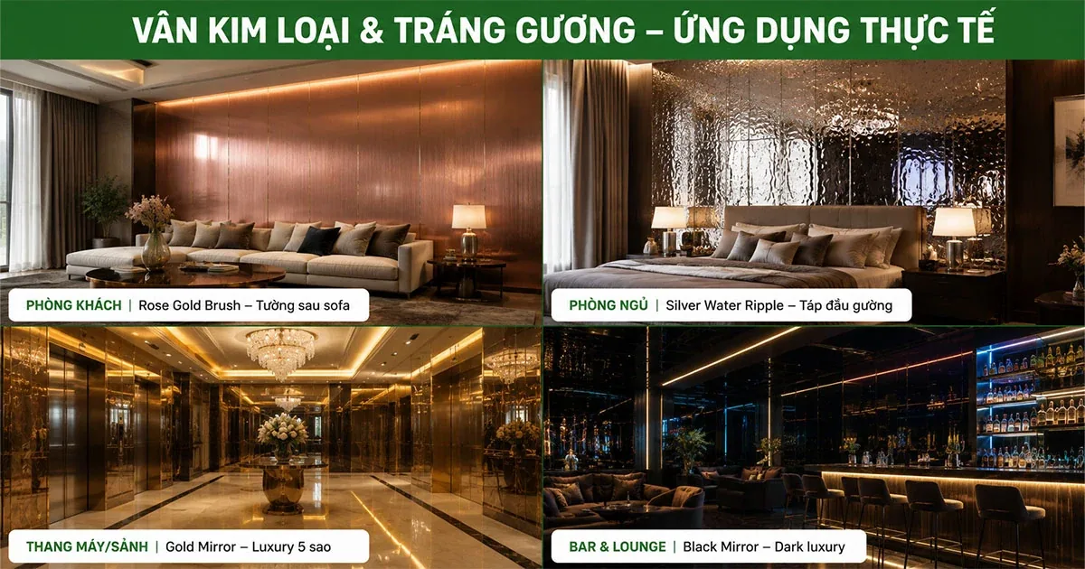 Phòng trang điểm ứng dụng tấm ốp tráng gương