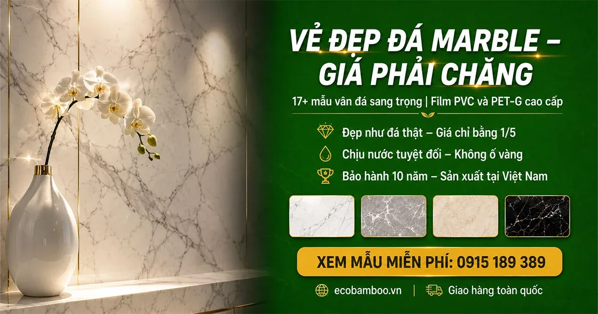 Mảng tường ốp tấm vân đá marble trong nội thất