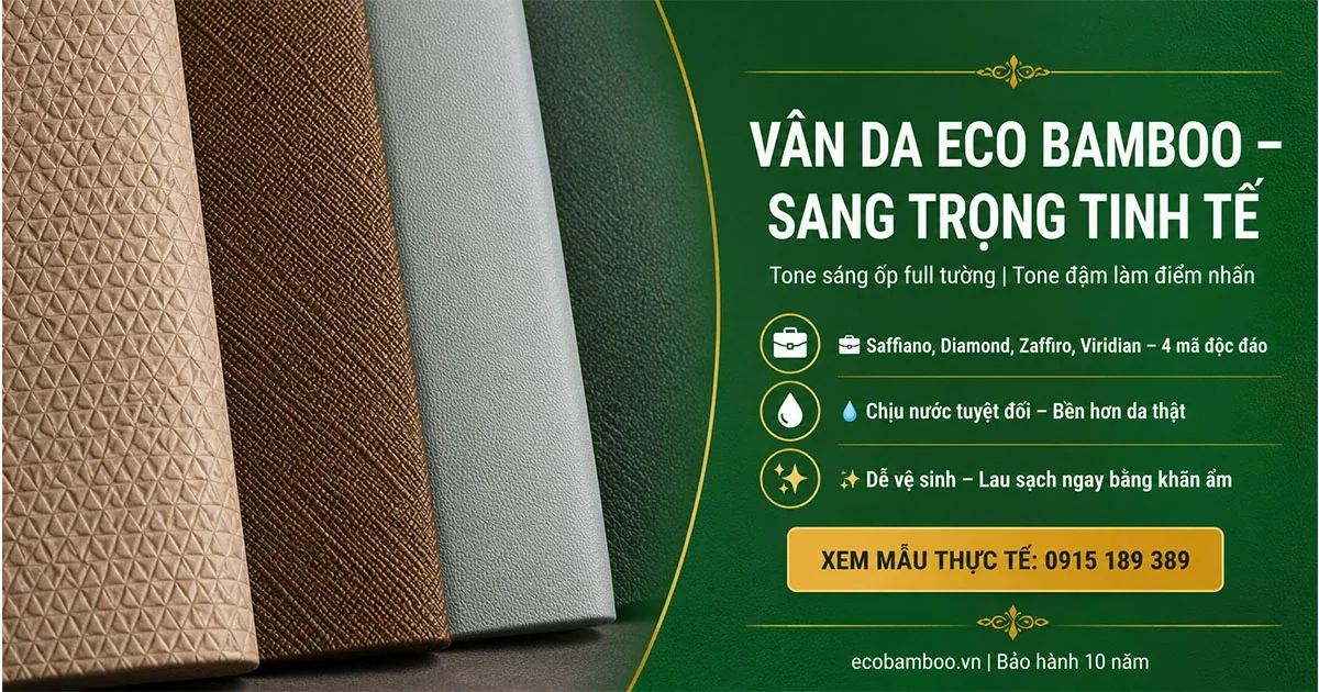 Không gian nội thất ốp tấm vân da Eco Bamboo