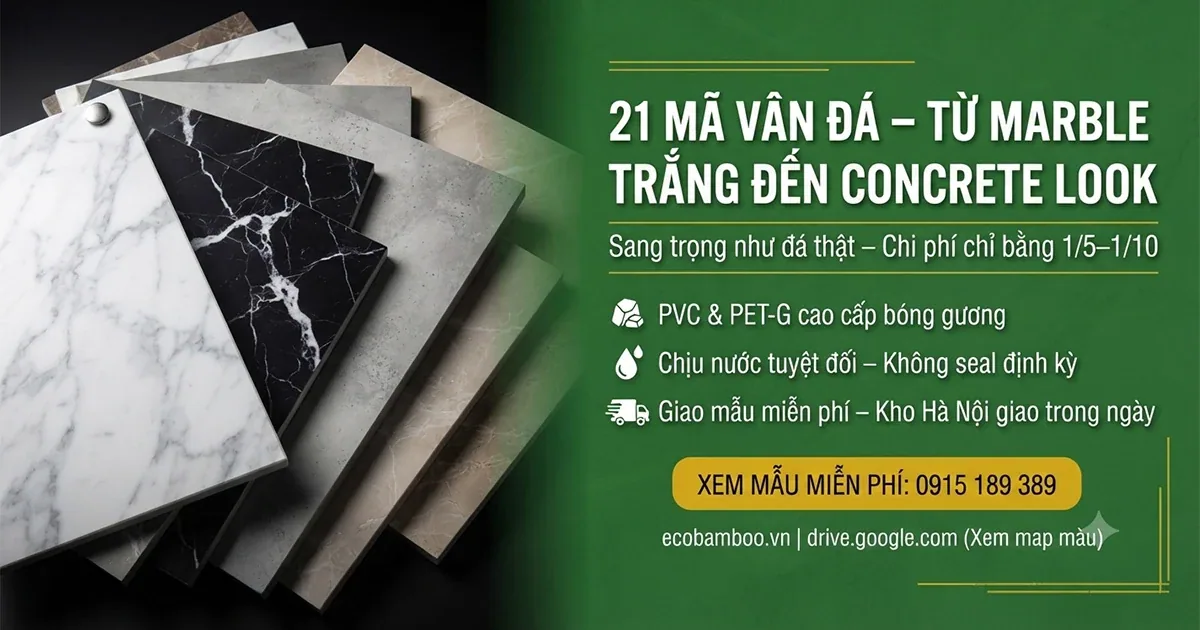 Không gian nội thất ốp tấm vân đá marble Eco Bamboo
